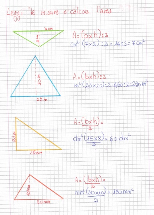 Quaderno di geometria classe quarta scuolta primaria triangoli e misura dell'area