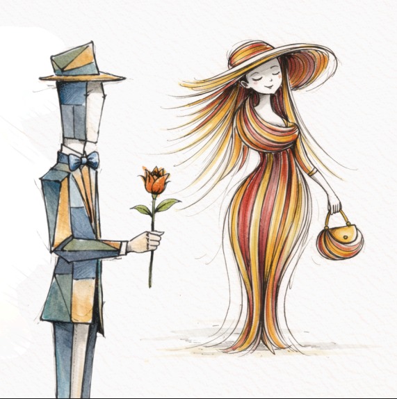 signor linea retta con signorina linea curva